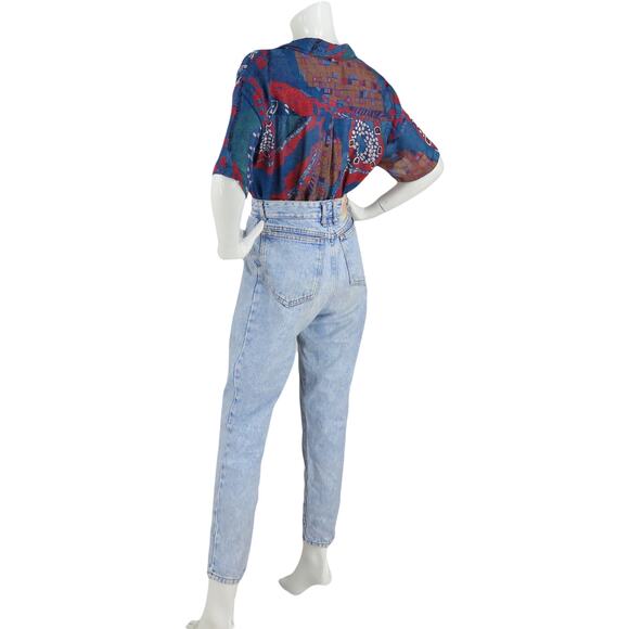 80s Vintage Bongo Light Acid Wash Rock Grunge High Waisted Mom Denim Jeans 28 - Picture 2 of 13